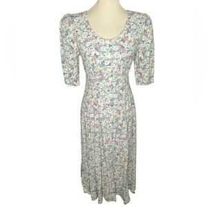 Vintage 90s Floral Print Button Down Maxi Dress